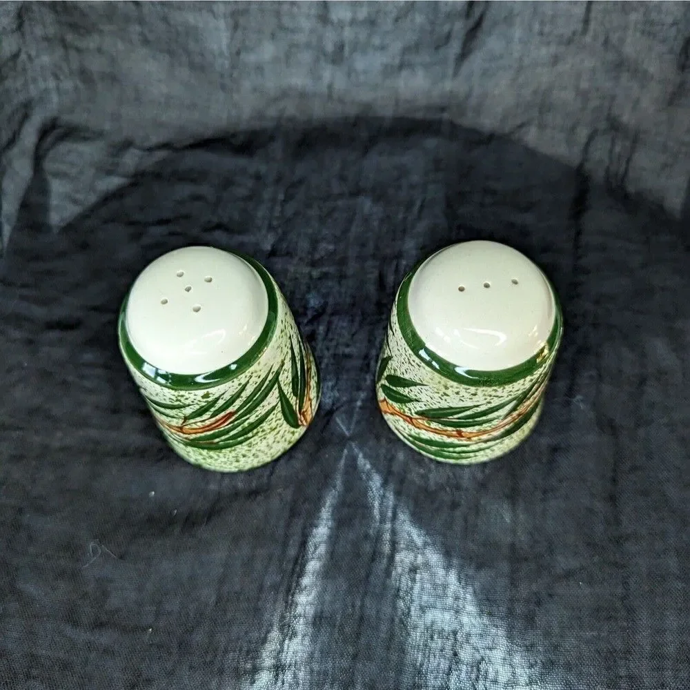 Vintage Bamboo Salt And Pepper Shakers Set Ceramic Hand Painted